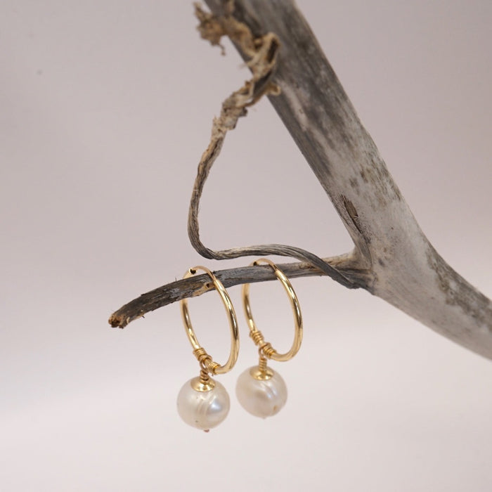 Gold and Freshwater Pearl Hoops