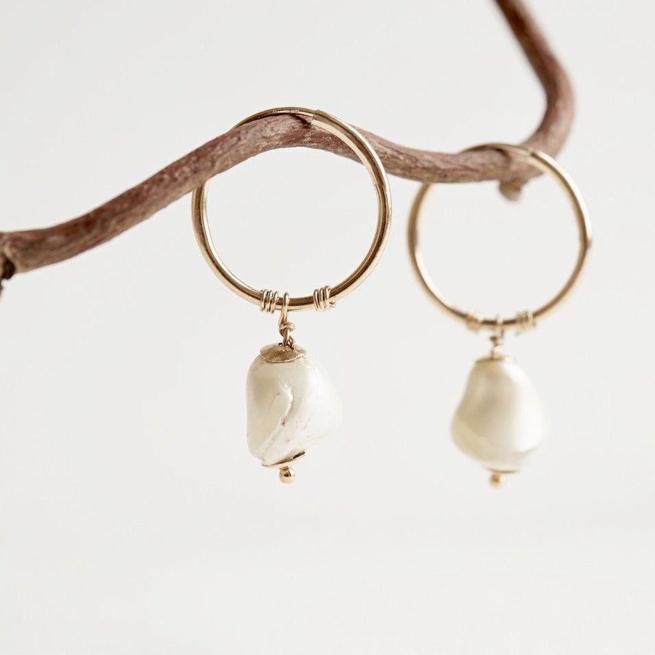 Gold and Baroque Pearl Hoops