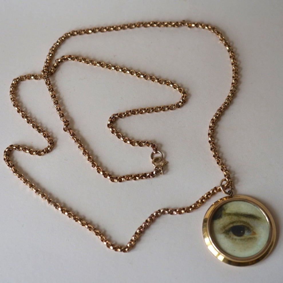 Gold Lover's Eye Locket and Long Guard Chain Necklace Badger's Velvet
