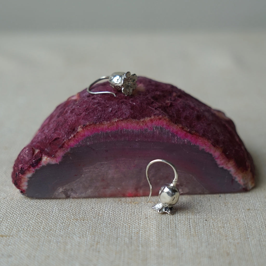 Poppy Head Silver Earrings Badger's Velvet