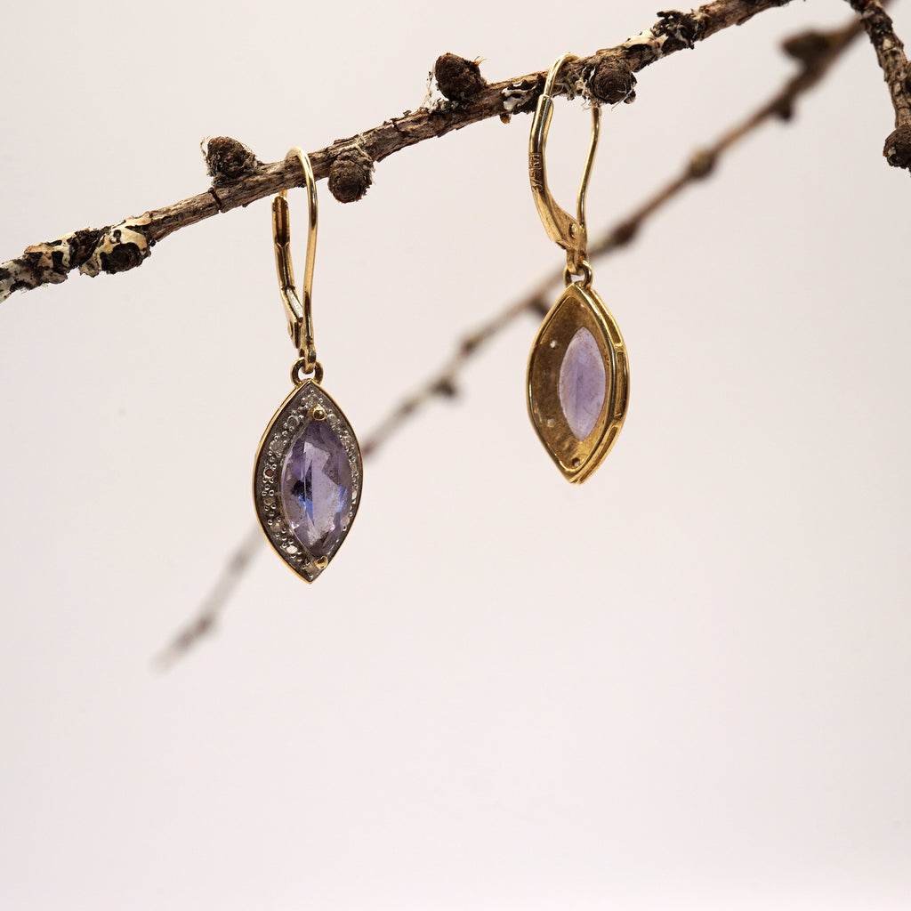Gold Diamond and Tanzanite Drop Earrings