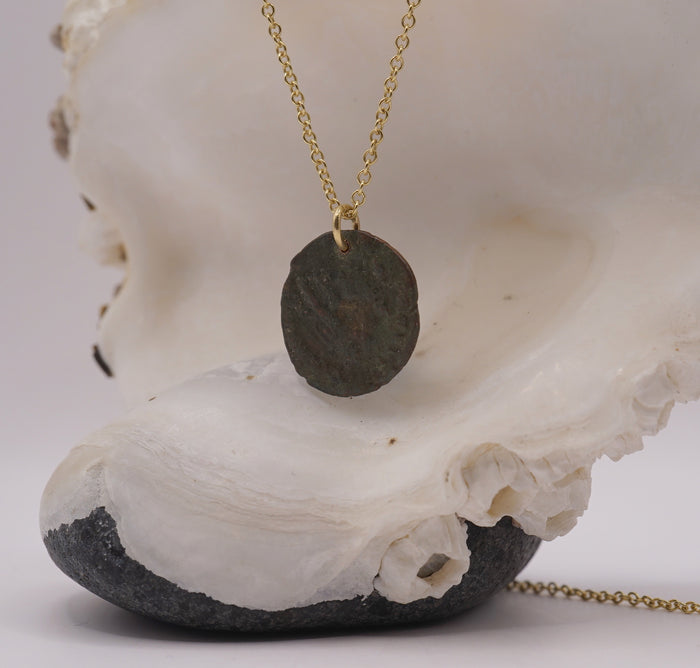 Roman Coin and Gold Chain Necklace