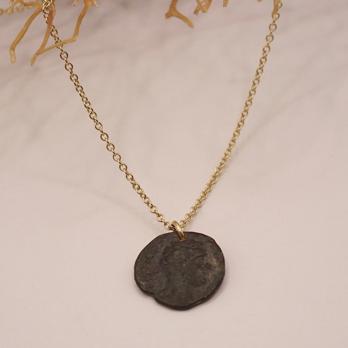 Roman Coin and Gold Chain Necklace, Badgers Velvet