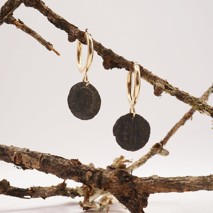 Gold Hoop earrings with Roman coins.