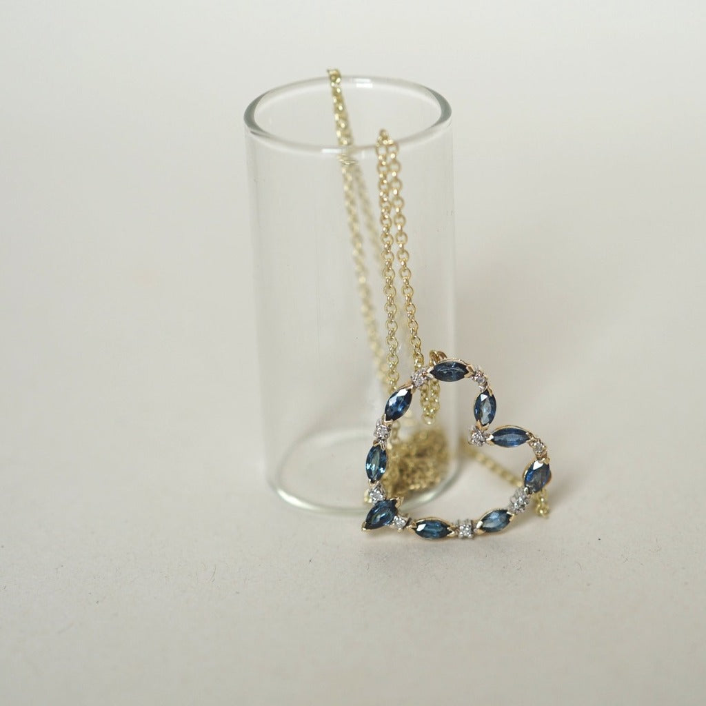 Sapphire and Diamond Gold Heart Necklace Badgers Velvet