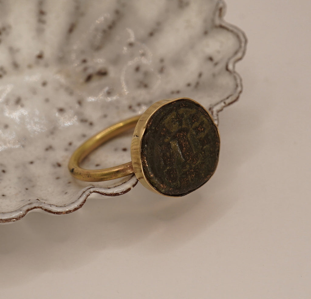 Gold Mounted Roman Coin Ring, Badgers Velvet