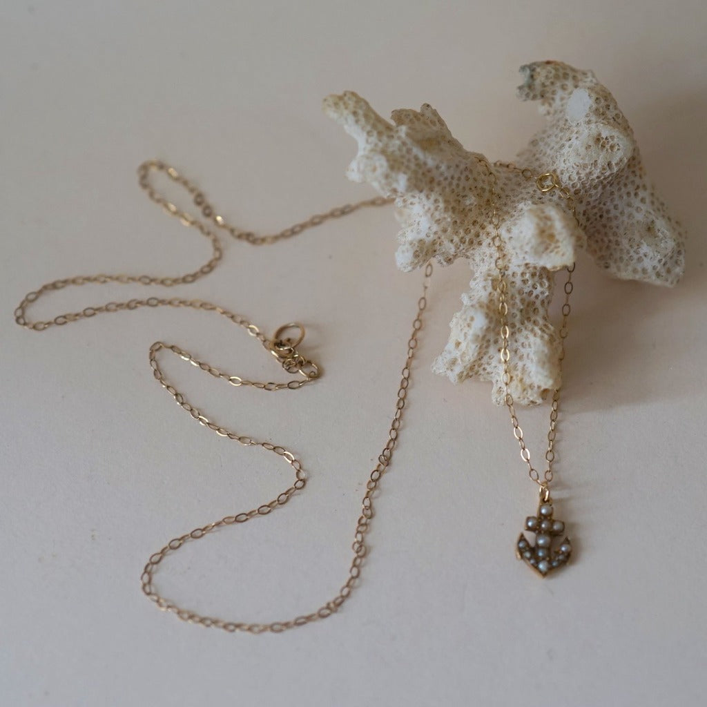 9ct Gold Seed Pearl Anchor Necklace