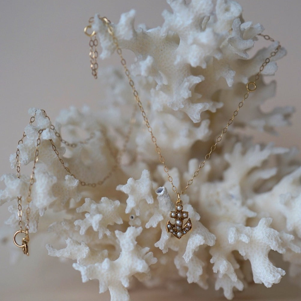9ct Gold Seed Pearl Anchor Necklace
