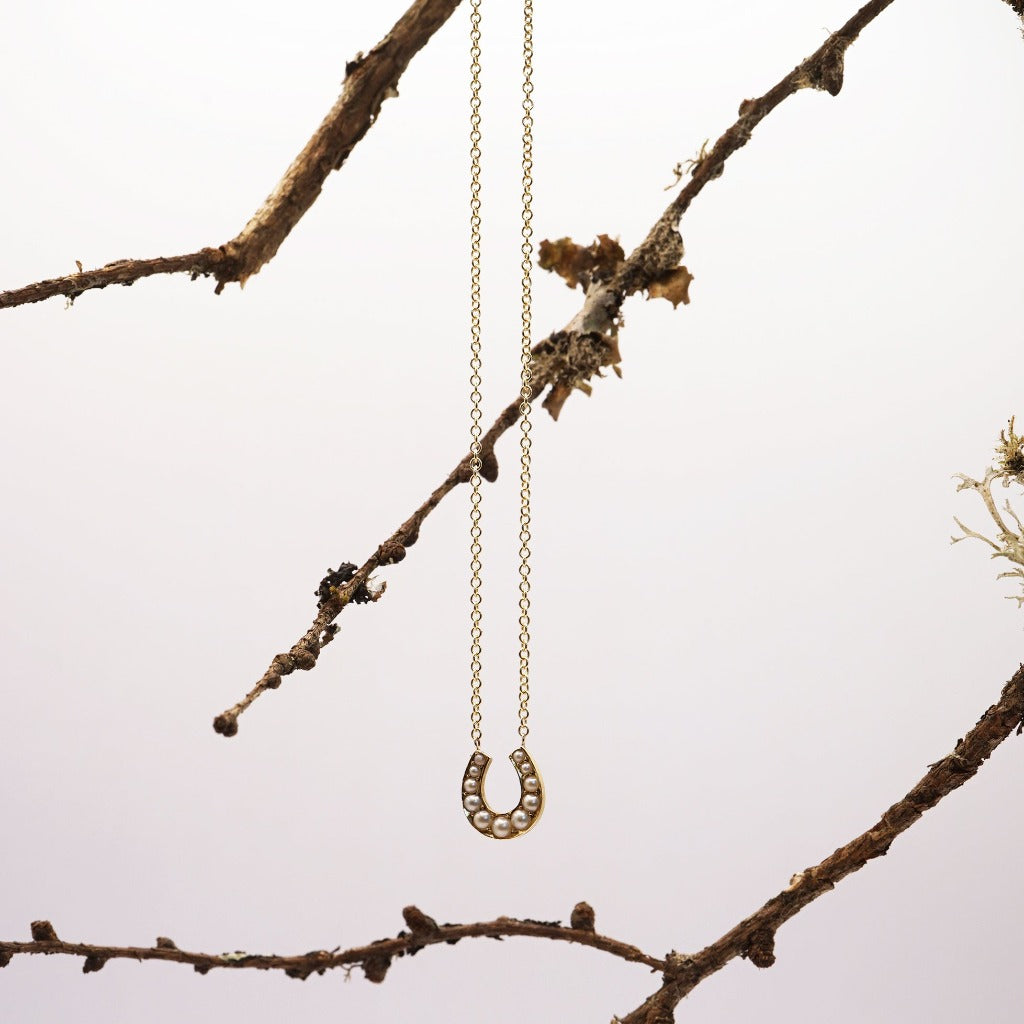 Antique Gold and Seed Pearl Horseshoe Necklace