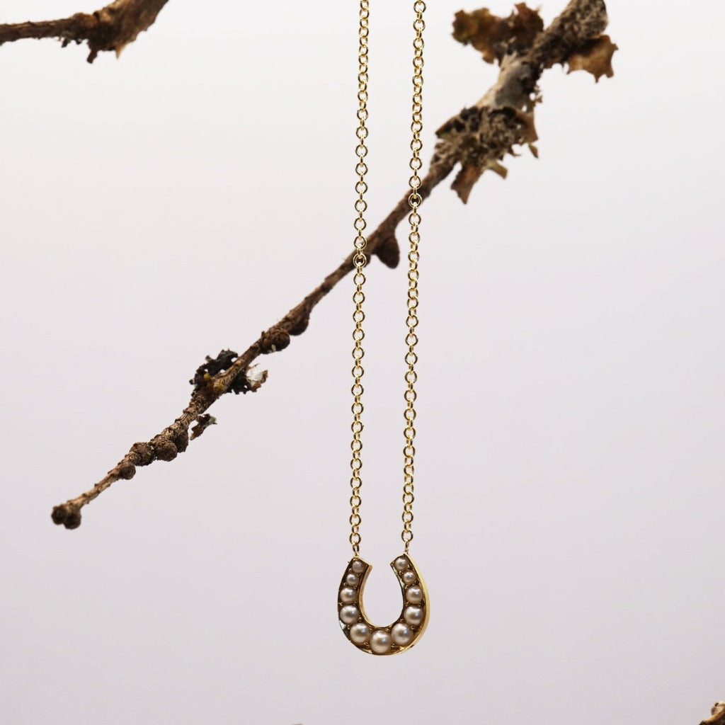 Antique Gold and Seed Pearl Horseshoe Necklace