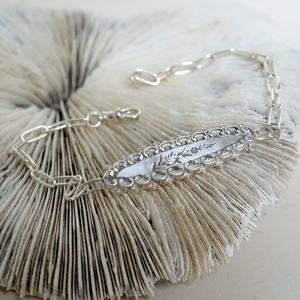 Silver Victorian Oval Brooch Bracelet.