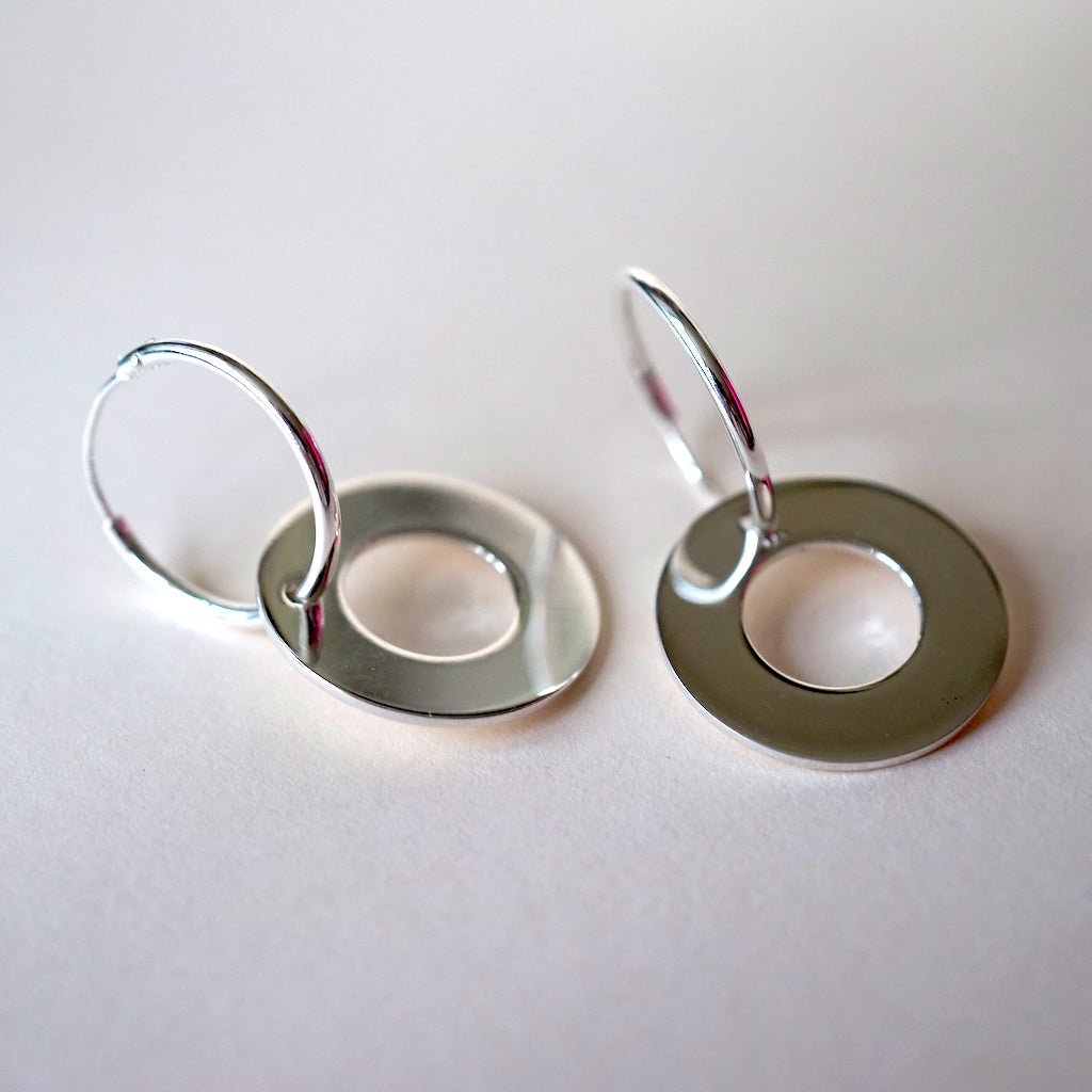 Silver disc hoop earrings Badger's Velvet