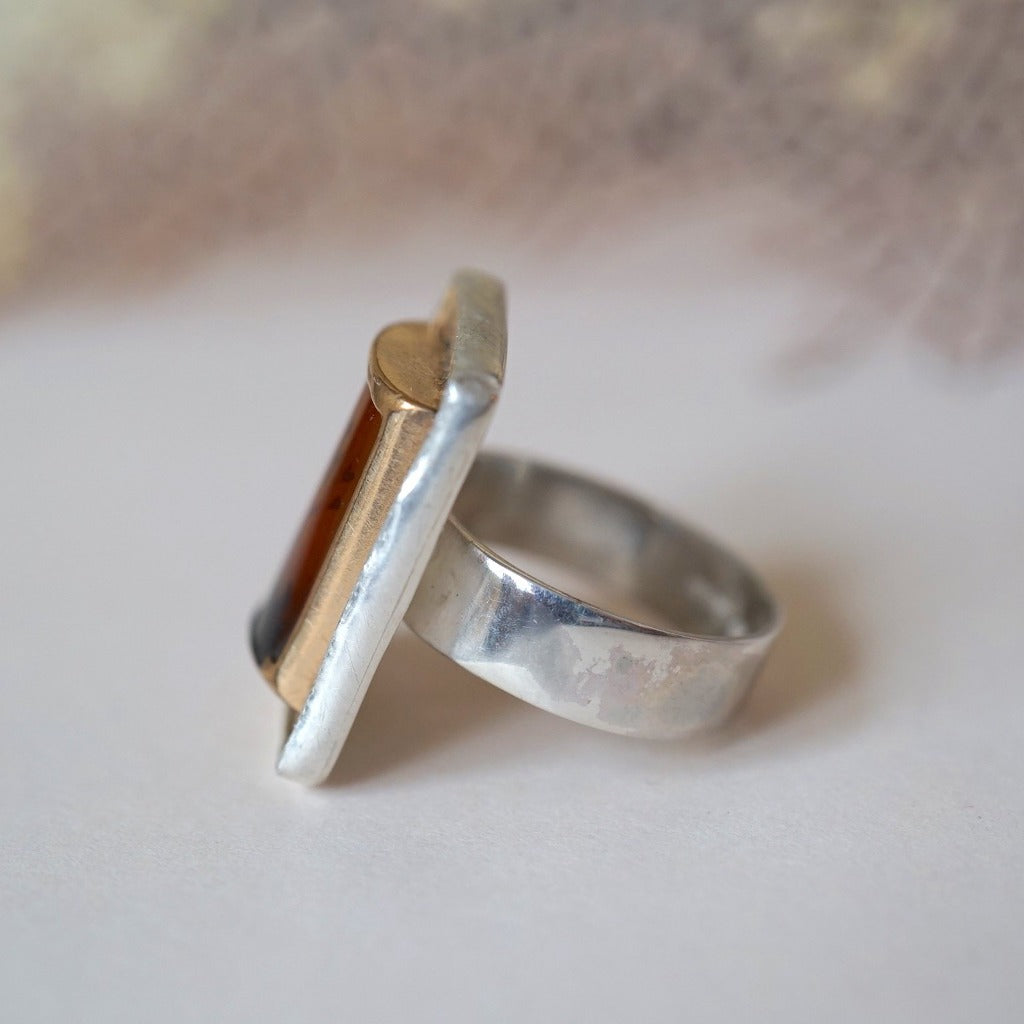 Silver and Gold Victorian Moss Agate Ring. Badger's Velvet