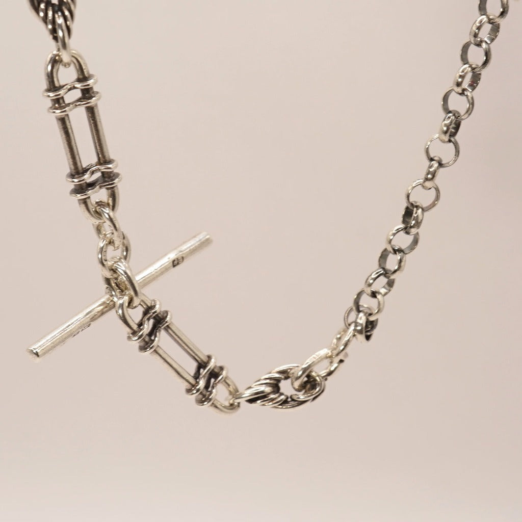 Victorian Silver Trombone and Belcher Chain Necklace, Badger's Velvet