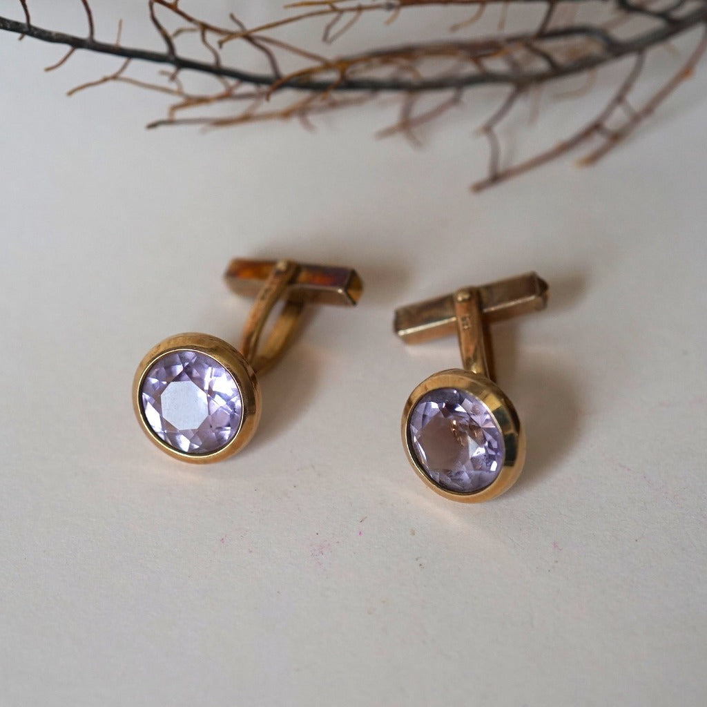 9ct Gold and Amethyst Vintage Cufflinks. Badger's Velvet
