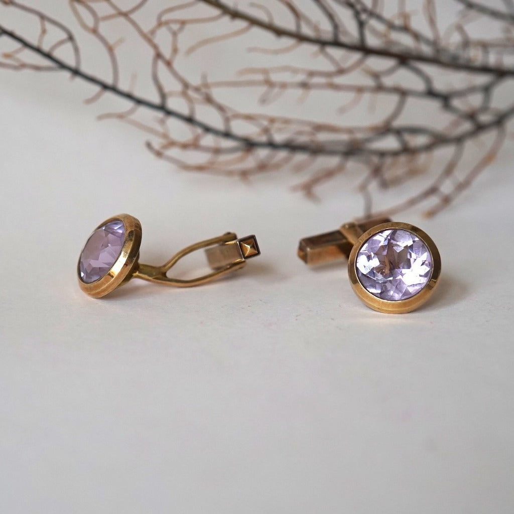 9ct Gold and Amethyst Vintage Cufflinks. Badger's Velvet