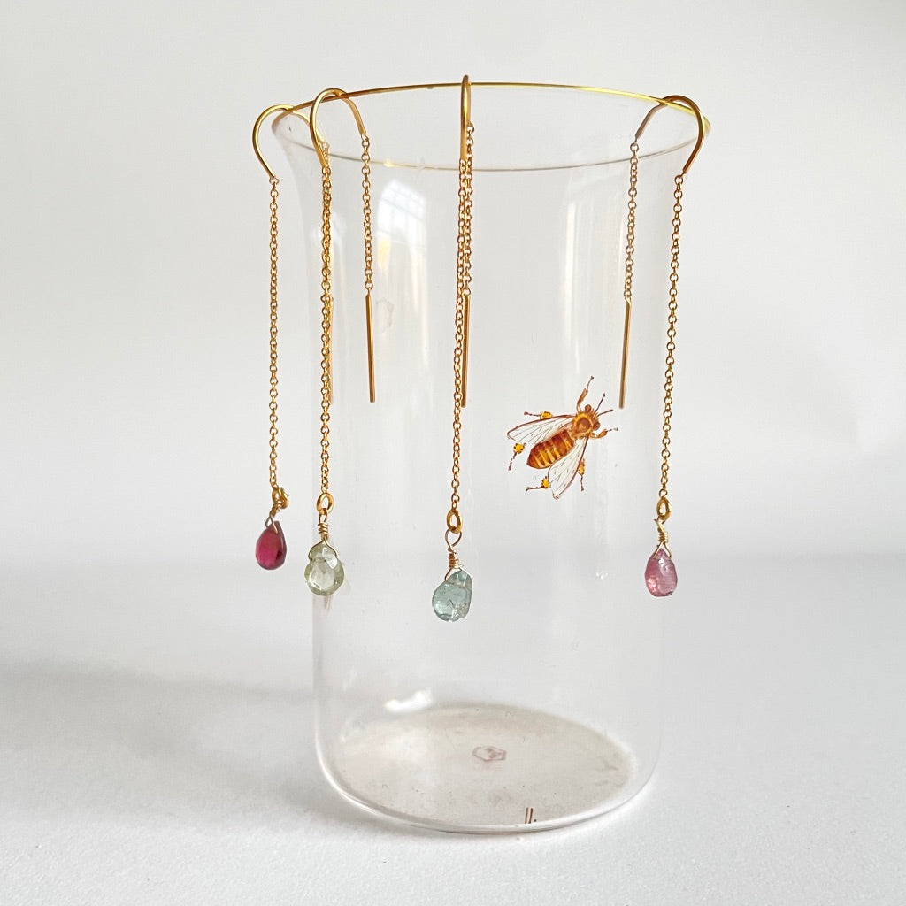 Tourmaline Single Gold Hook Threader Earring