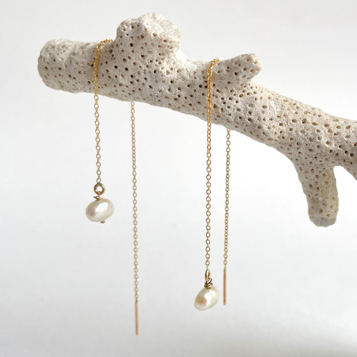 Freshwater Pearl & Gold Threader Earrings