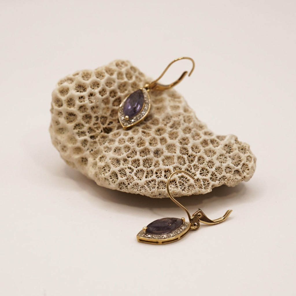 9ct gold diamond and tanzanite drop earrings