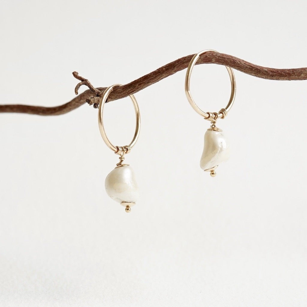 Gold and Baroque Pearl Hoops
