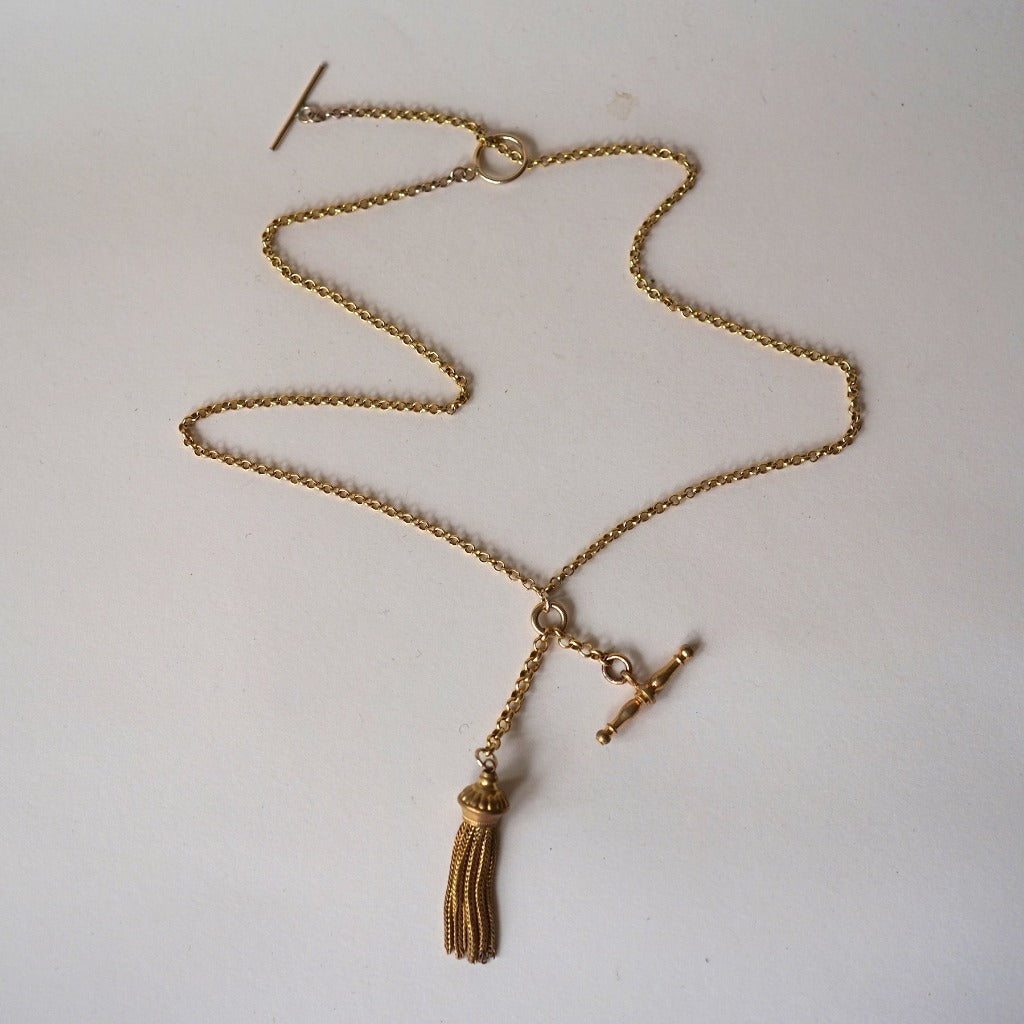 Gold Tassle and T Bar Albertina Necklace