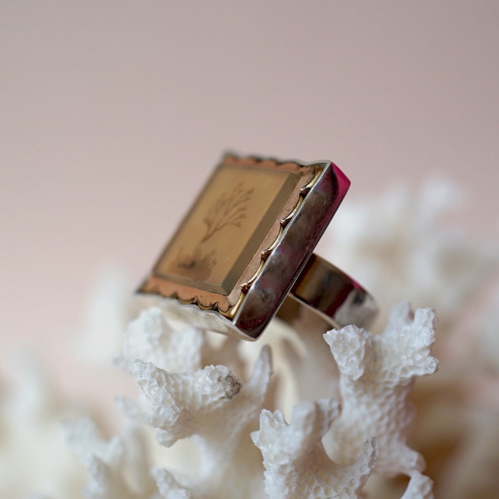 Gold and Silver Victorian Moss Agate Ring