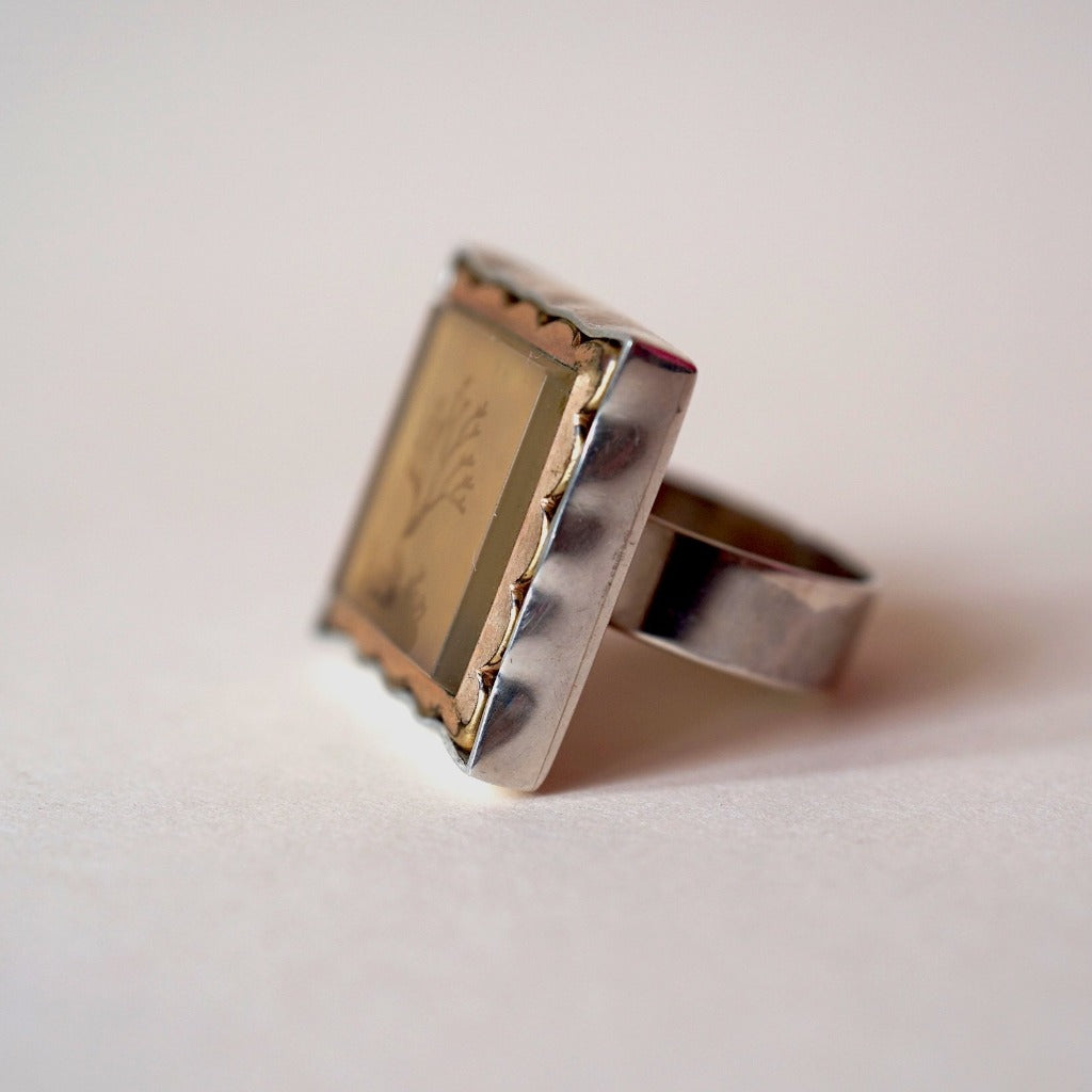 Gold and Silver Victorian Moss Agate Ring