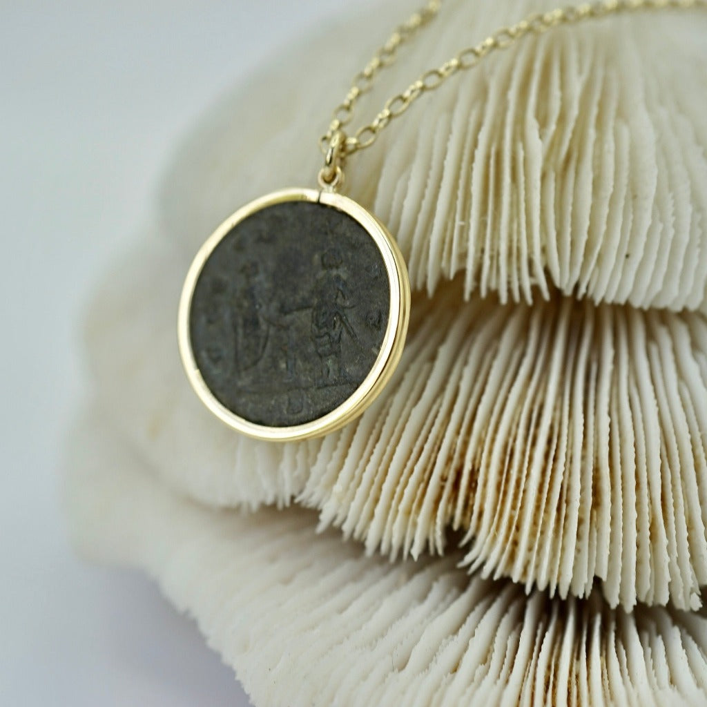 Gold Mounted Roman Coin Necklace