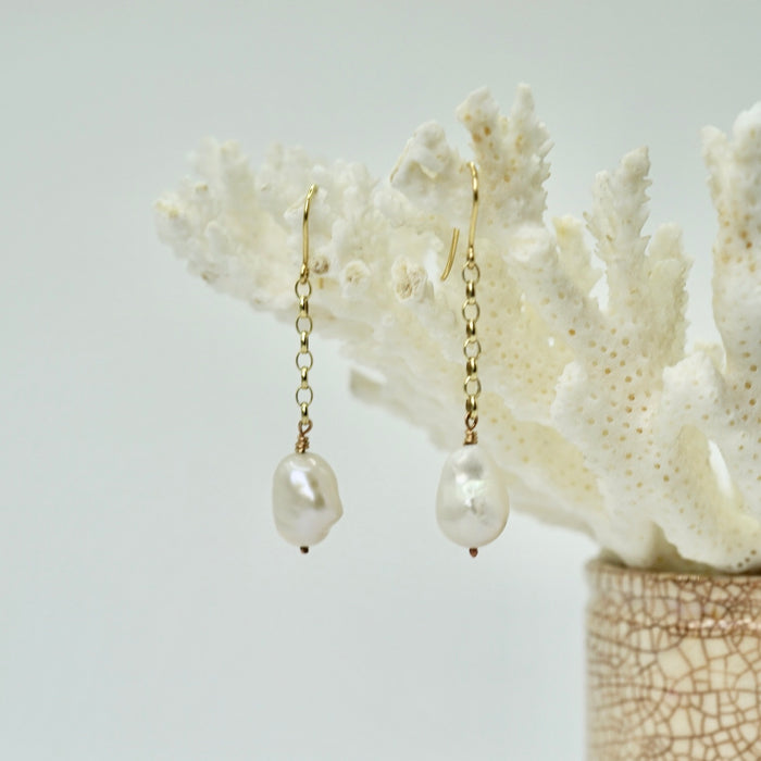 Gold and Freshwater Baroque Pearl Hook Earrings