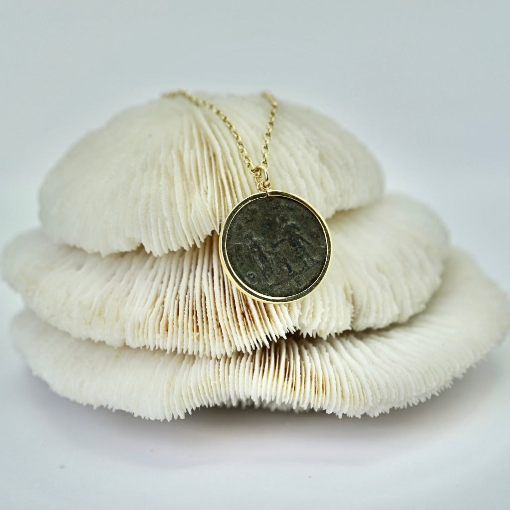 Gold and Roman bronze coin necklace 