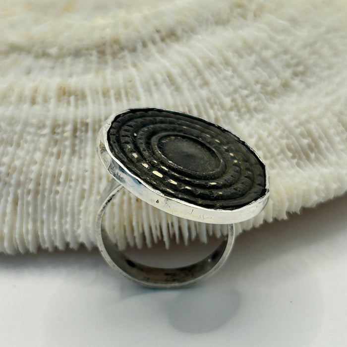 Silver ring with a bronze coin