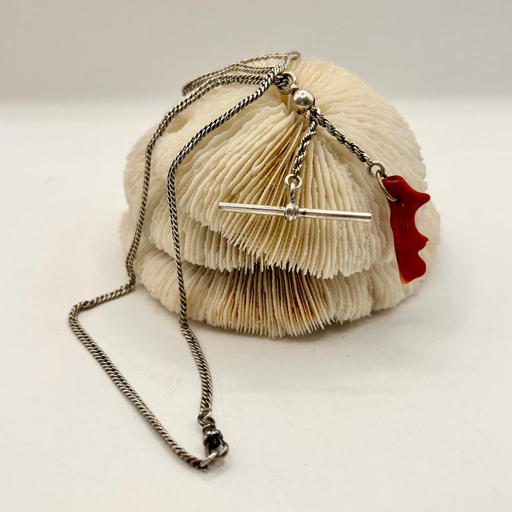 Victorian Albertina Drop Coral and Antique Chain Necklace
