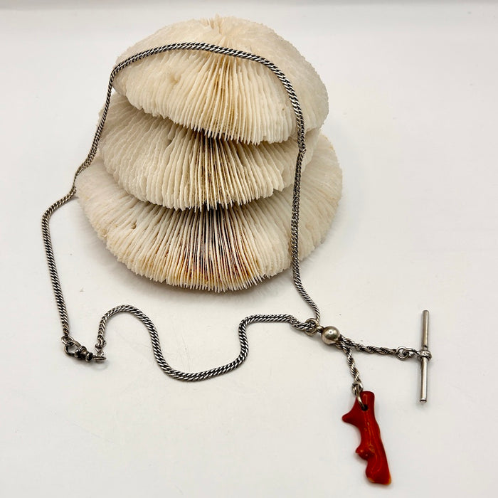 Victorian Albertina Drop Coral and Antique Chain Necklace