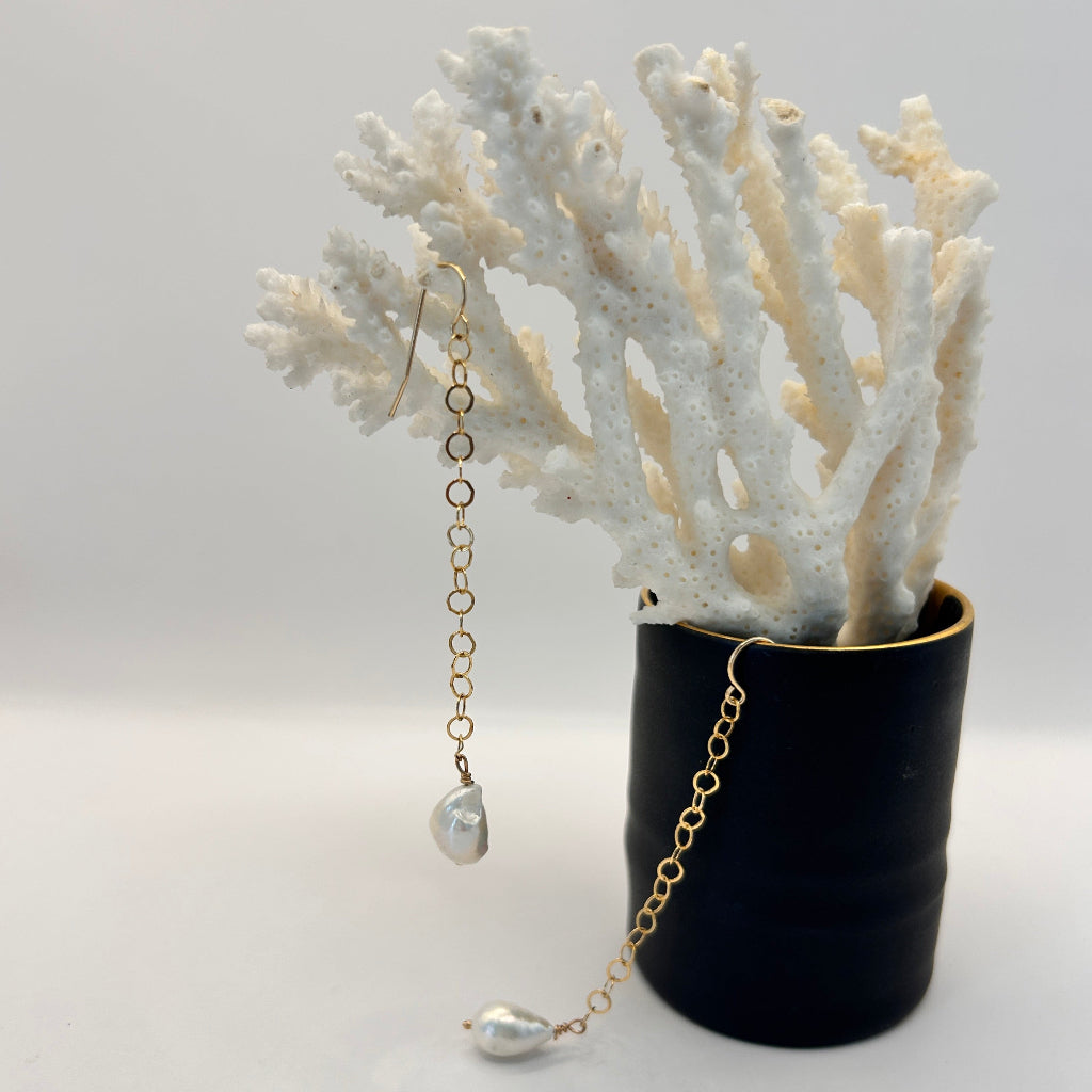 Baroque Pearl and chain hook earring