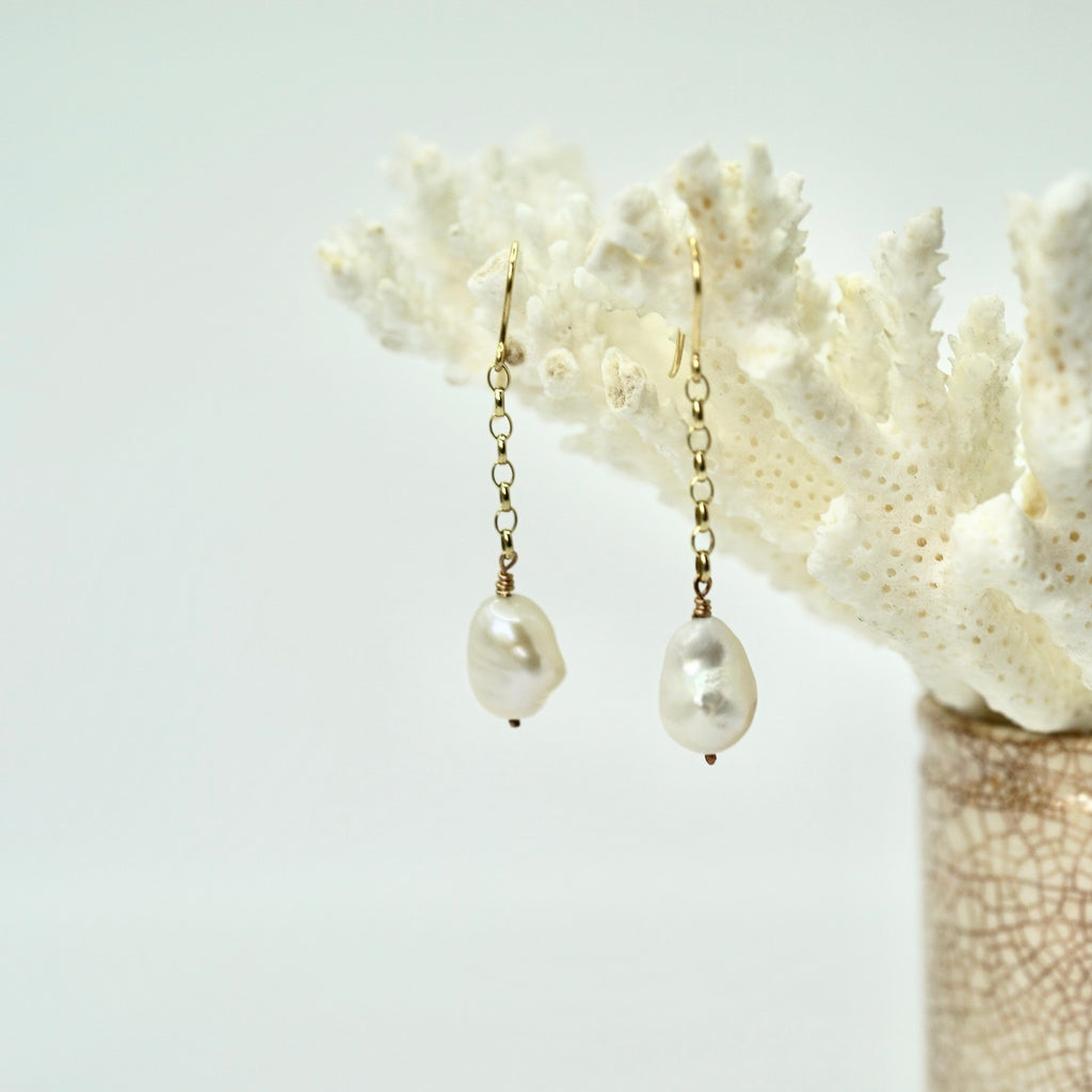 Gold and Freshwater Baroque Pearl Hook Earrings