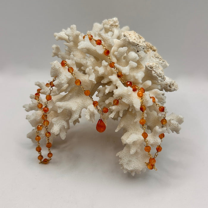 Vintage Carnelian Teardrop and Bead Necklace