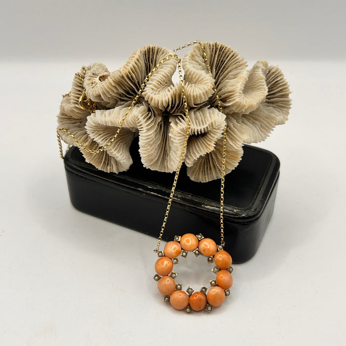 Gold Coral and Seed Pearl Wreath Necklace