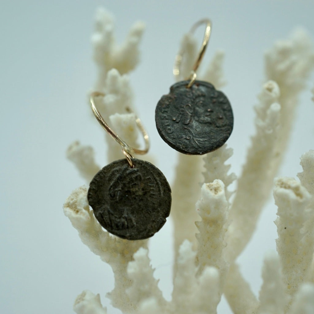 Gold Hoop Roman Coin Earrings