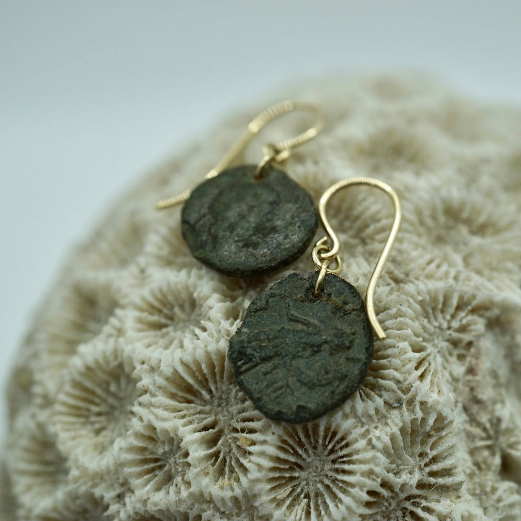 Badger's Velvet Gold Roman Hook and Roman Coin earrings d