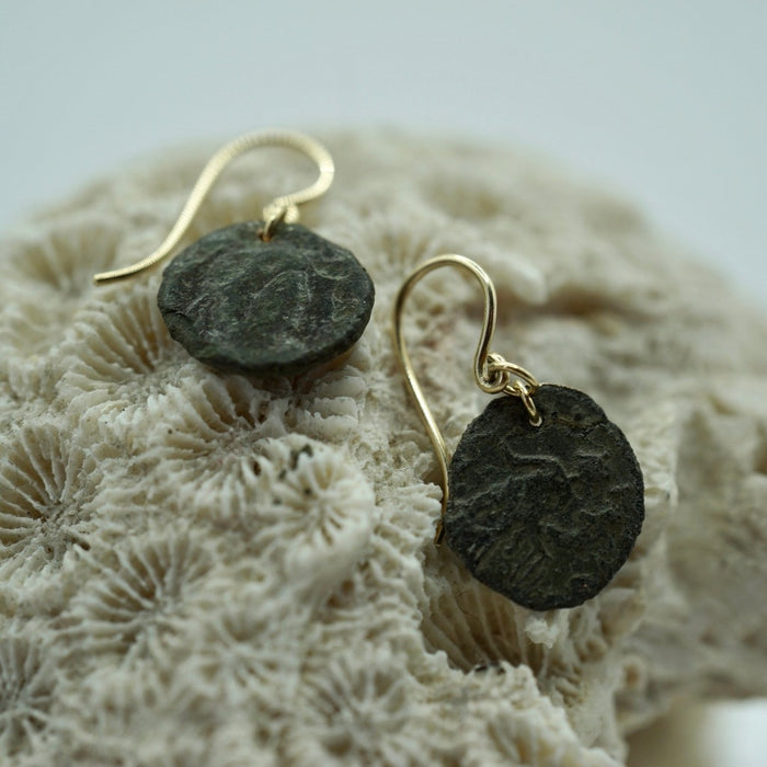 Badger's Velvet Gold Roman Hook and Roman Coin earrings 