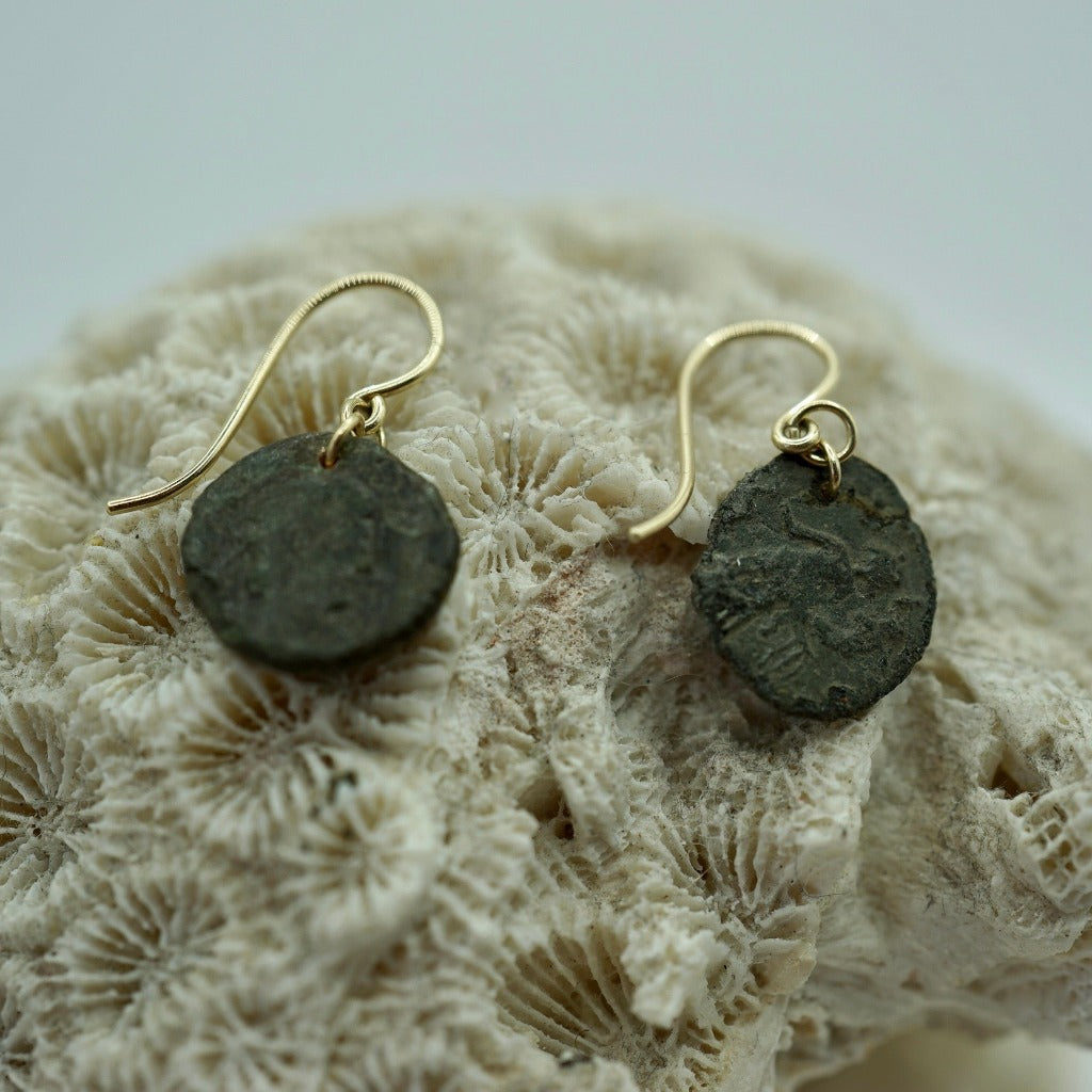 Badger's Velvet Gold Roman Hook and Roman Coin earrings 