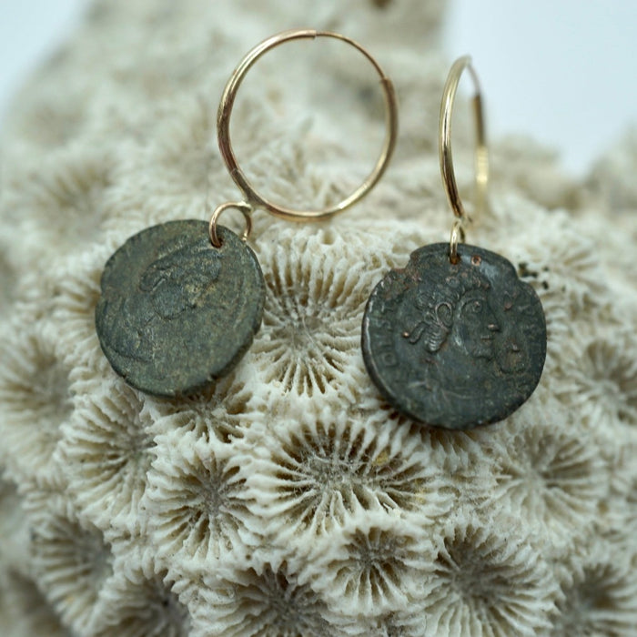 Badger's Velvet Roman coin gold hoops 