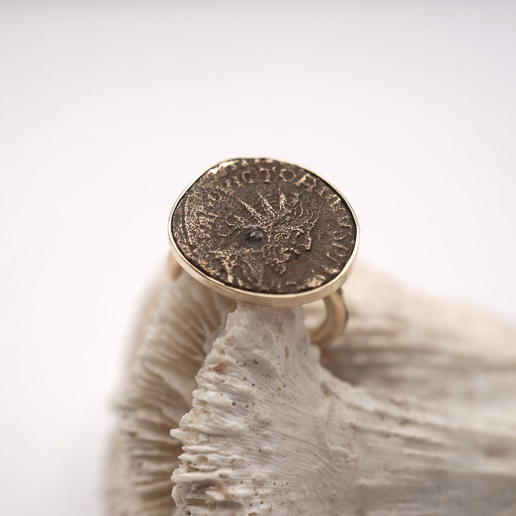 Gold Mounted Roman Coin Ring, Badger's Velvet