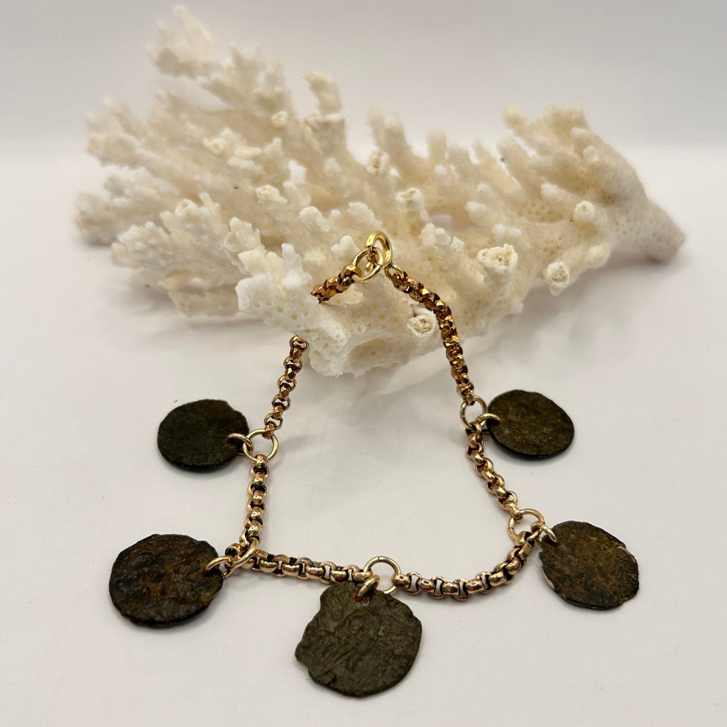 Gold and Roman Coin Charm Bracelet