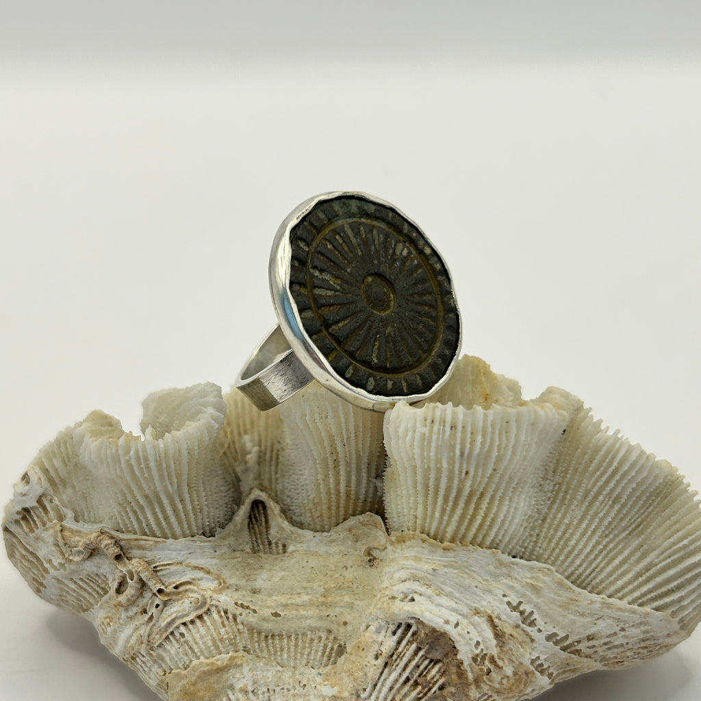 Antique Bronze Button Concentric Sun Ring