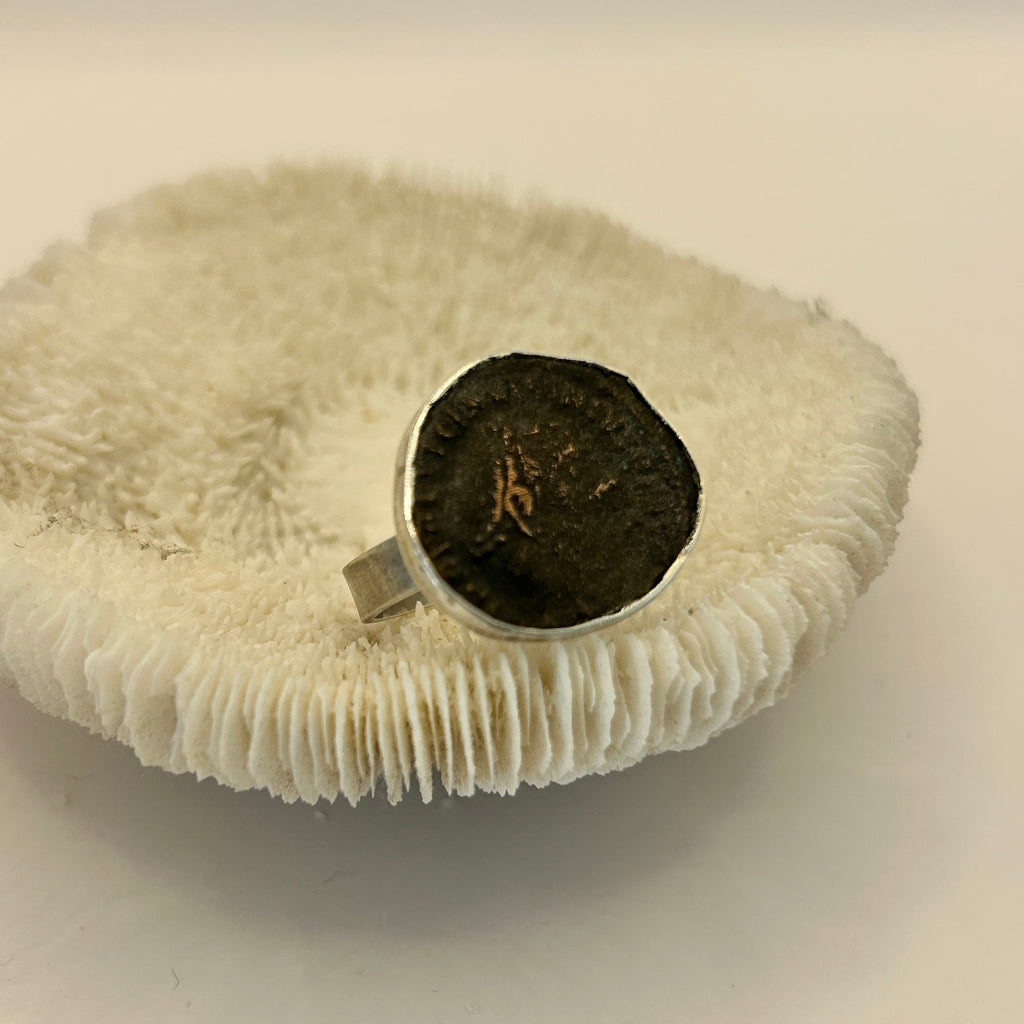 Antique Bronze and Silver Roman Coin Ring