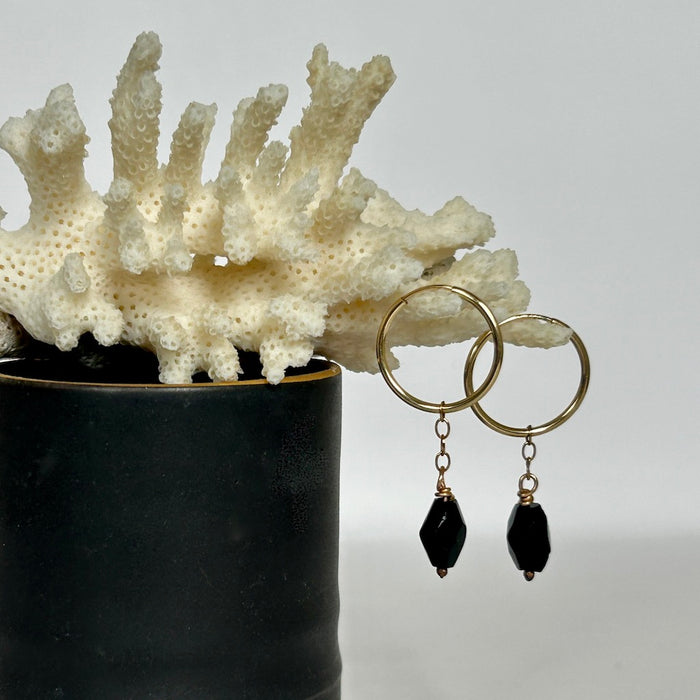 Victorian Faceted Jet Bead Hoop Earrings