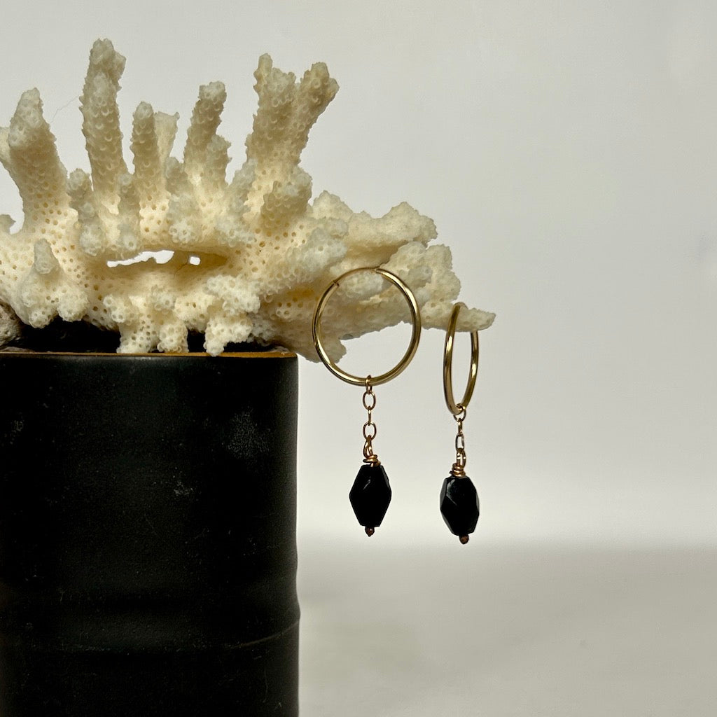 Victorian Faceted Jet Bead Hoop Earrings