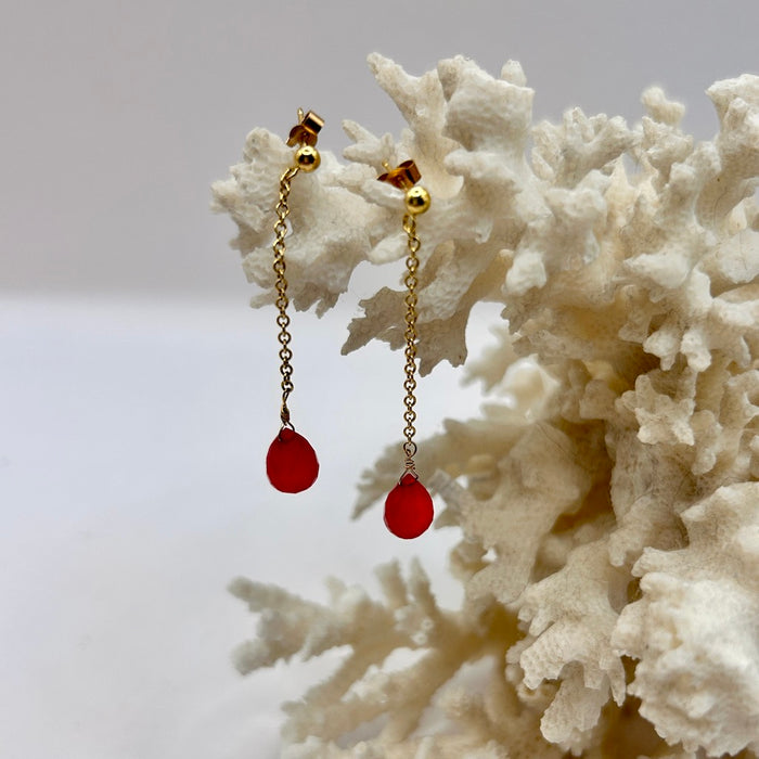 Pink Garnet and Gold Drop Earrings