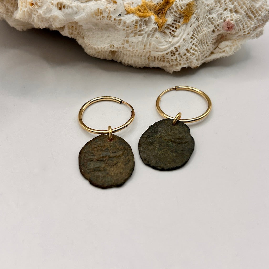 Roman Coin & Gold Hoop Earrings